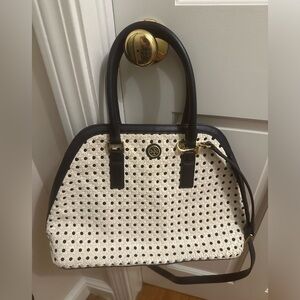 Tory Burch Navy and White Basketweave Satchel
